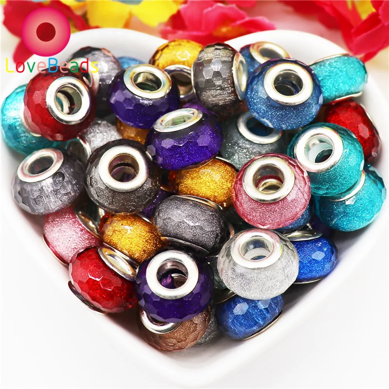 

10Pcs Color Glitter Resin Faceted Murano Charms 5mm Large Hole Loose Beads Fit Pandora Charm Bracelet Necklace Earrings Jewelry