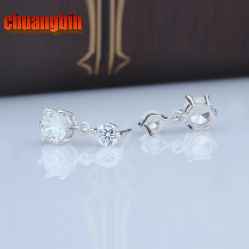 

Genuine S925 sterling silver six prong zircon Female earrings Studs Korean version creative fashion wild earrings silverware