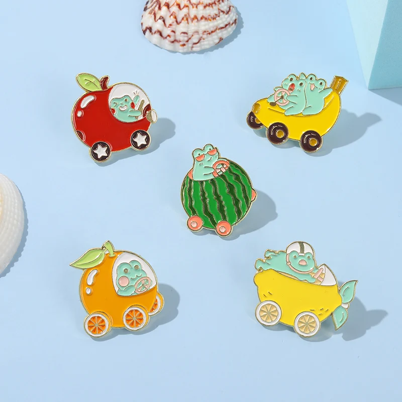

Frog Fruit Cars Enamel Pin Lemon Watermelon Banana Apple Orange Brooches Lapel Pin Badge Jewelry Gift Freinds Accessories Custom