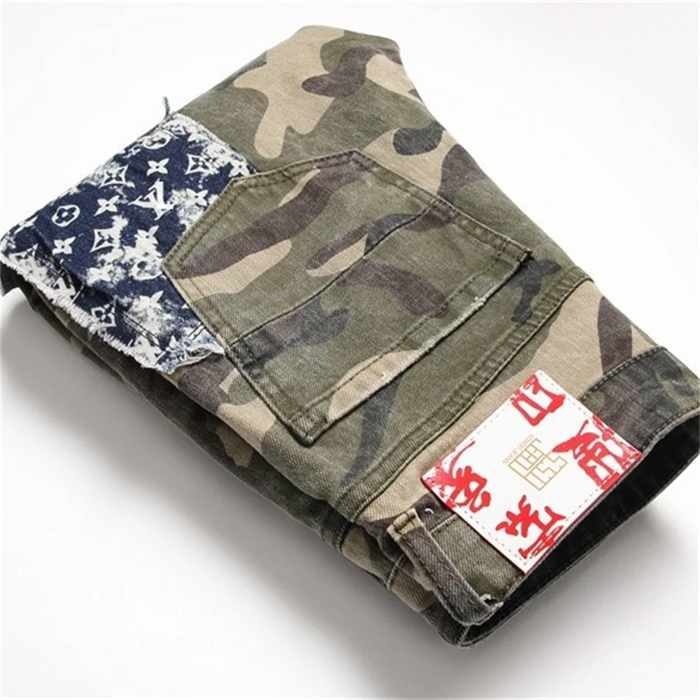 EH·MD® Camouflage Jeans Men's Solid Color Embroidery Appliedcloth Decoration Splash Ink Slim Cotton Stretch Luxury Logo Pants 22