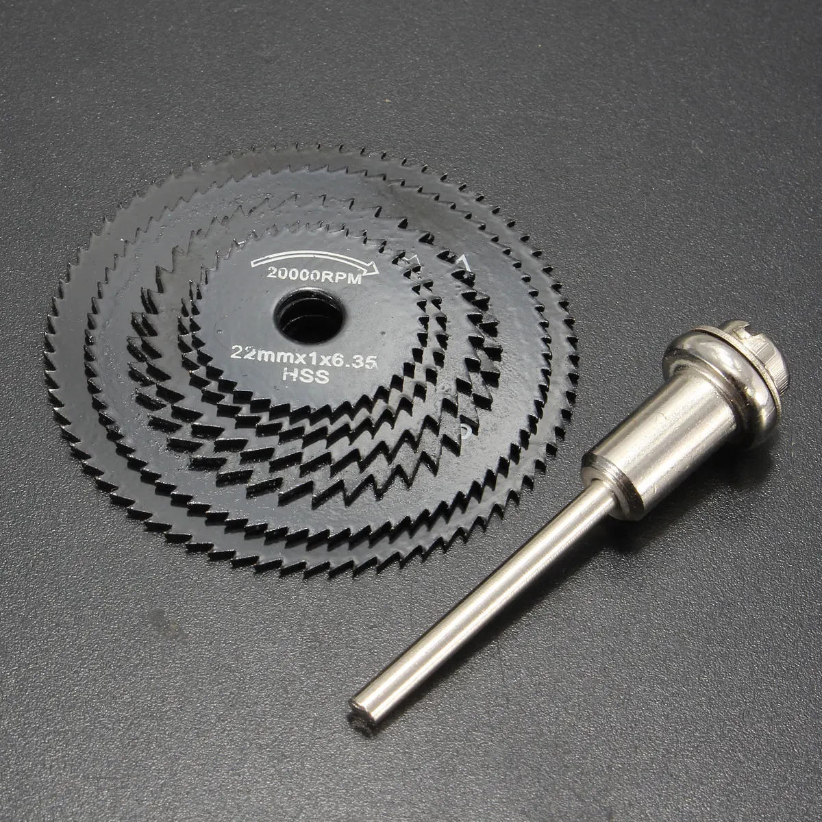 

7pcs 22/25/32/35/44/50mm Metal HSS Circular Saw Blade Steel Woodworking Cutting Discs +1 Rod For Dremel Rotary Tool