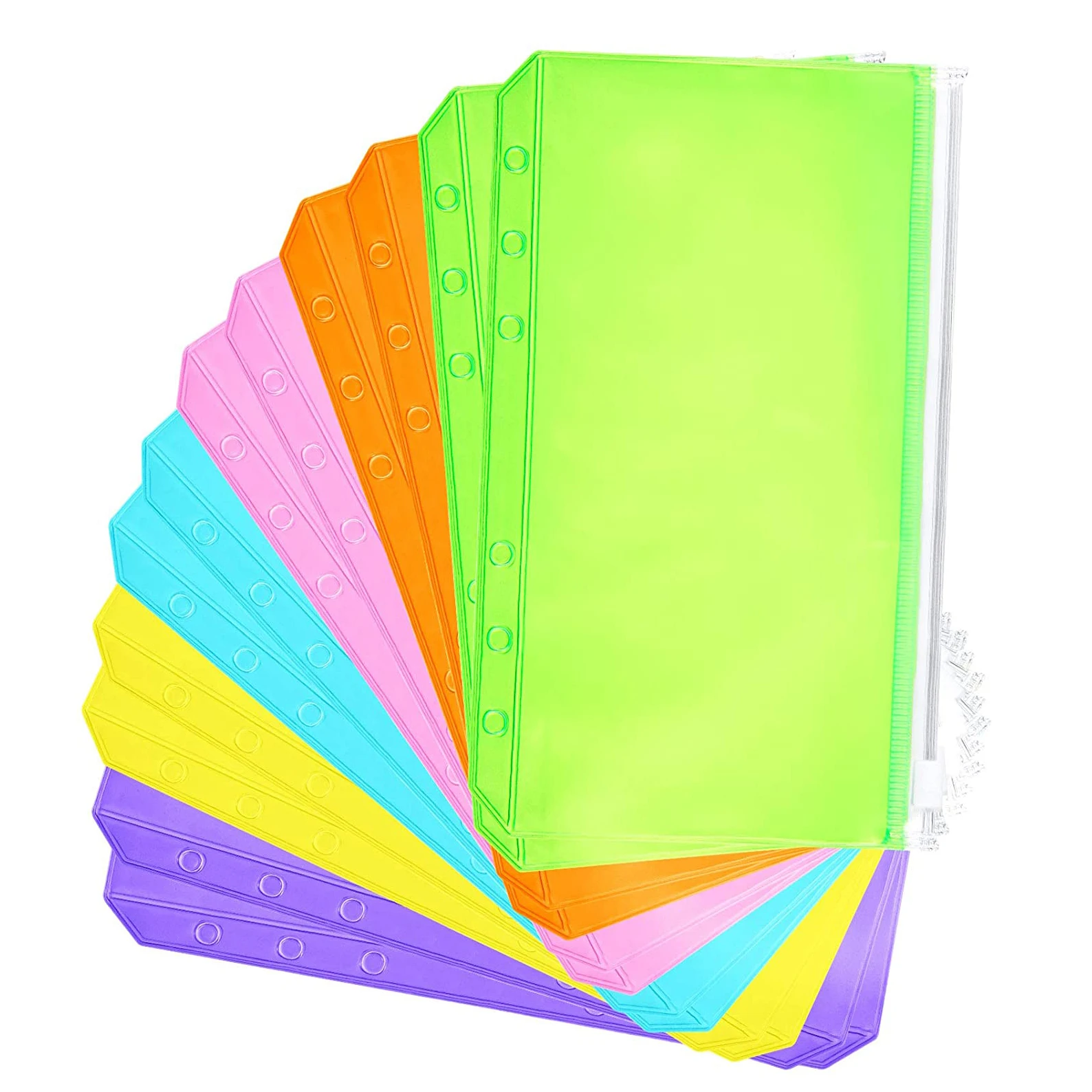 New A6 Size 6 Holes Binder Pocket Colorful Notebook Zipper Pouch Waterproof PVC Loose Leaf Bag Budget Cash Envelope Bill Holder