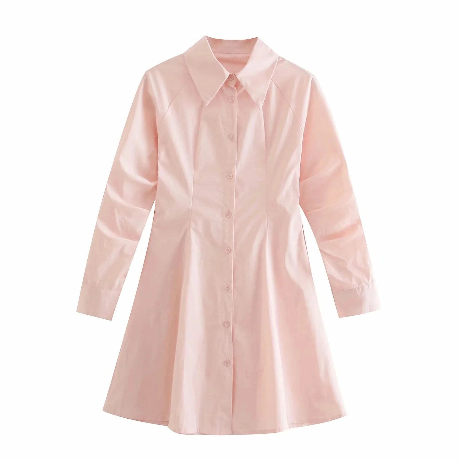 

2021 spring women long sleeve shirt Dress College style lapel mini Folds Tunic Dresses puff sleeve Single breasted Slim vestidos