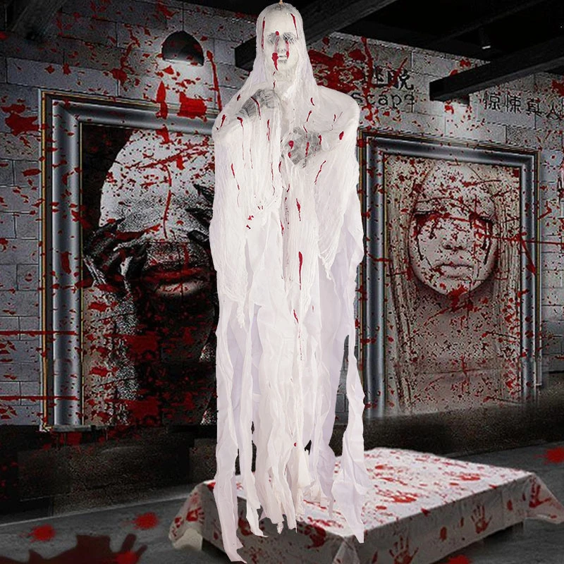 

Хэллоуин дом с привидениями секретная комната белый кровавый подвесной призрак бар ужасная сцена страшный реквизит Голосовое управление с...