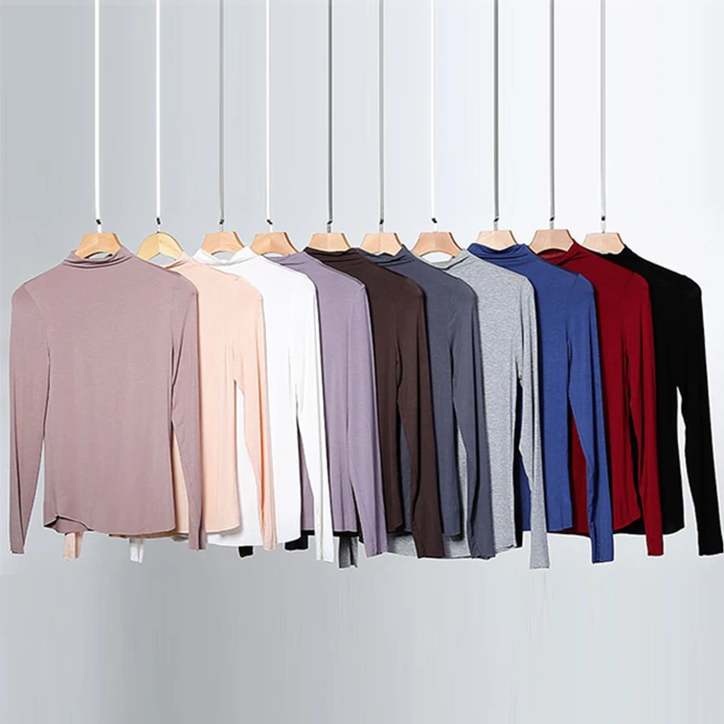 Женская Однотонная футболка с высоким воротником облегающая теплая длинным