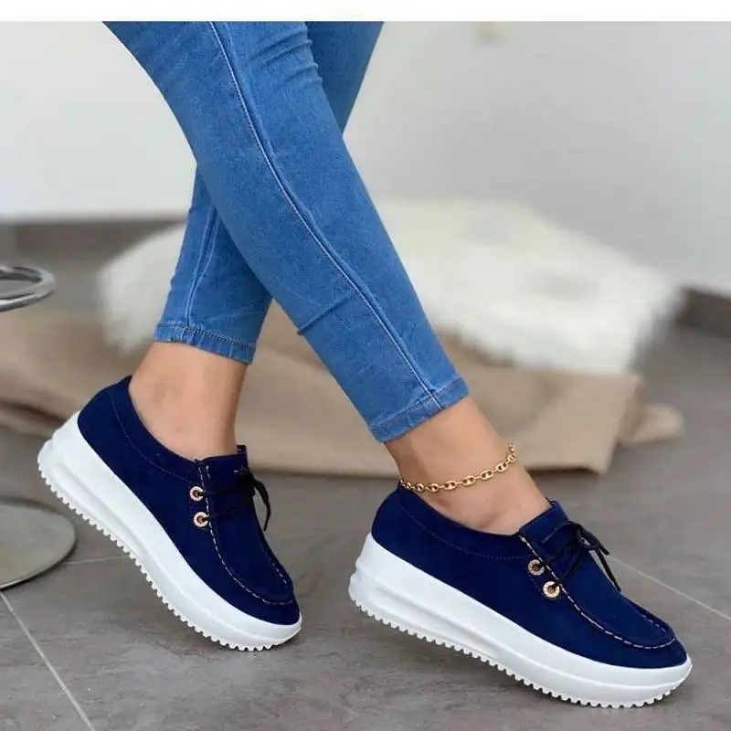 

comemore Sneakers Women 2021 Solid Color Thick Bottom Lace Up Walking Women's Shoes Female Breathable Non Slip Platform Shoes