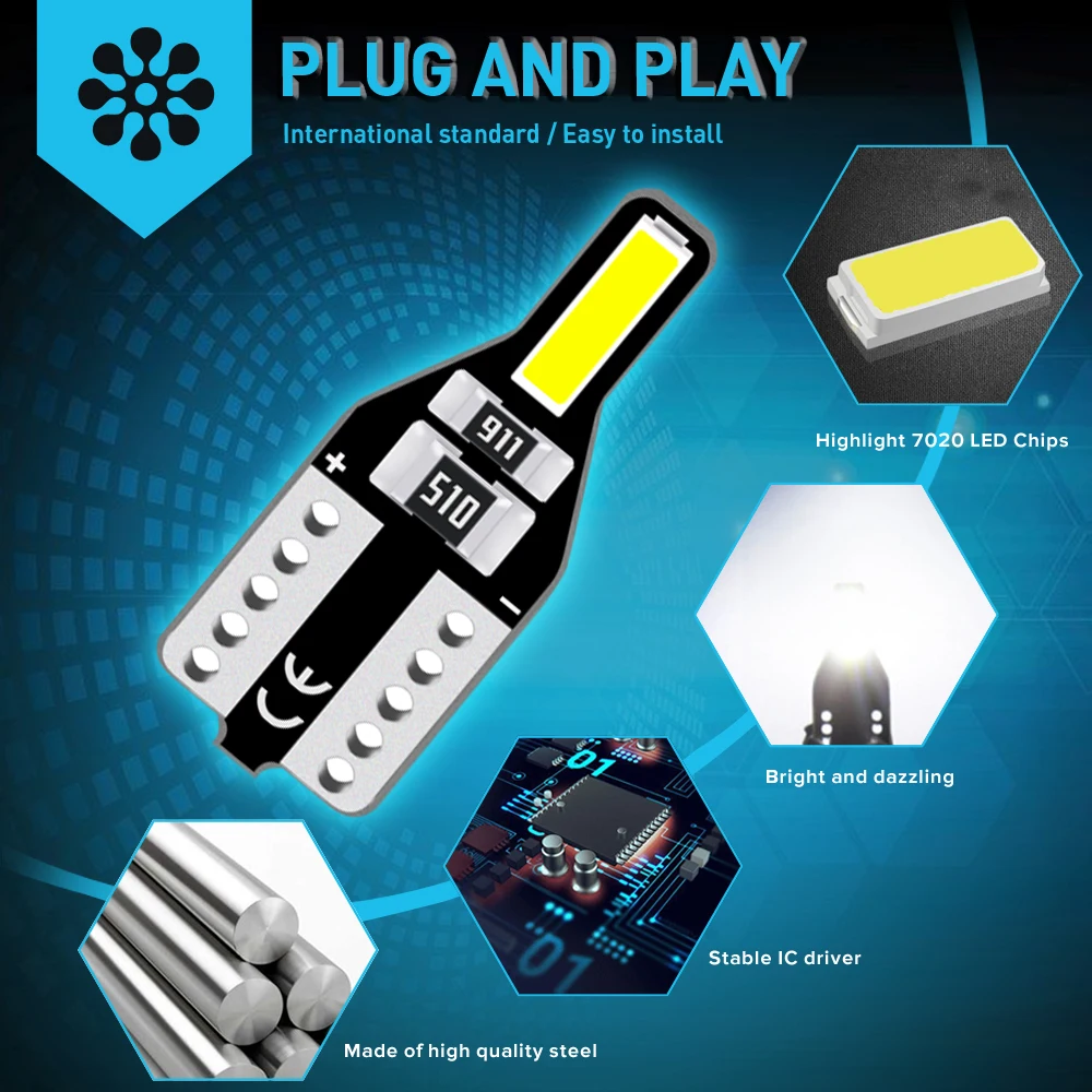 Лампа светодиодная Автомобильная T10 W5W лампа светодиодный чтения 7020 SMD 168 194 12 В 6000K