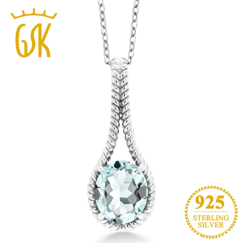 GemStoneKing 3,93 карат Овальный небесно-голубой искусственный аквамарин 925 пробы Серебряное ожерелье с подвеской для женщин хорошее ювелирное изделие