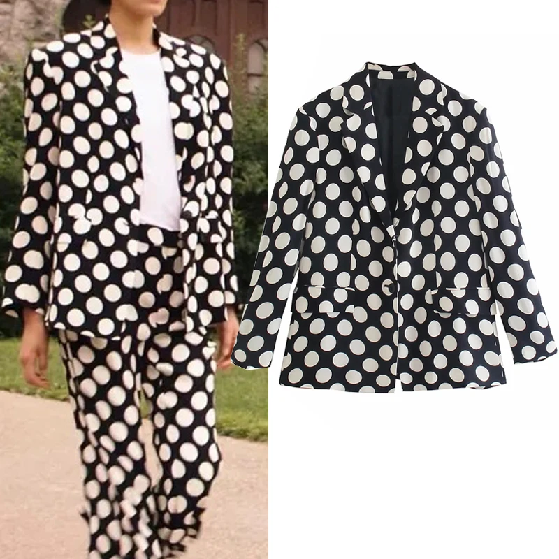 

Alinemyer Za 2021 Polka Dot Oversized Blazer Women Long Sleeve Black Blazer Woman Office Elegant Blazer 2 piece Sets Jacket
