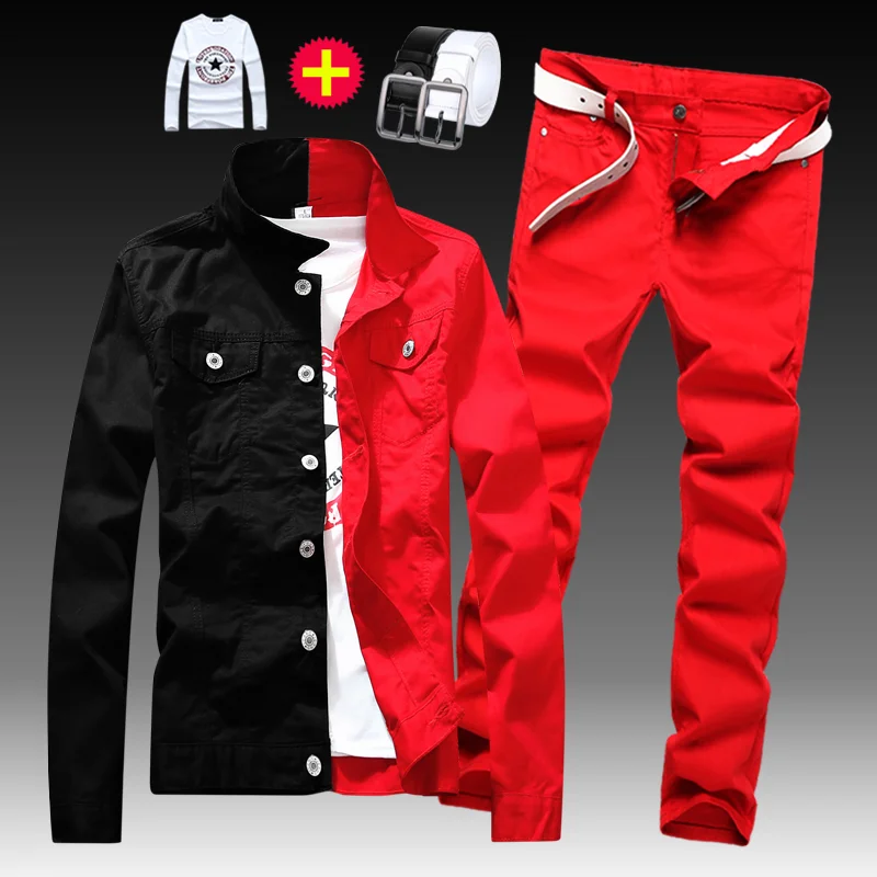 Модная мужская Облегающая джинсовая куртка с эффектом потертости длинные брюки