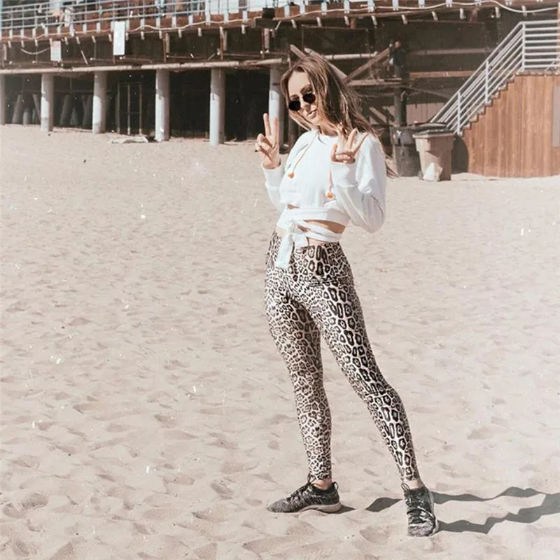 Nessaj Высокая талия облегающие Женские леггинсы с леопардовым принтом для фитнеса