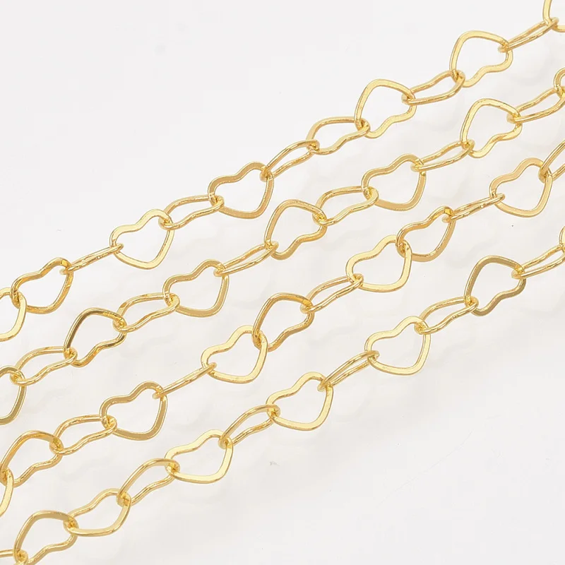 Латунные спаянные цепочки с сердечками и крестом около 100 м/рулон для браслетов