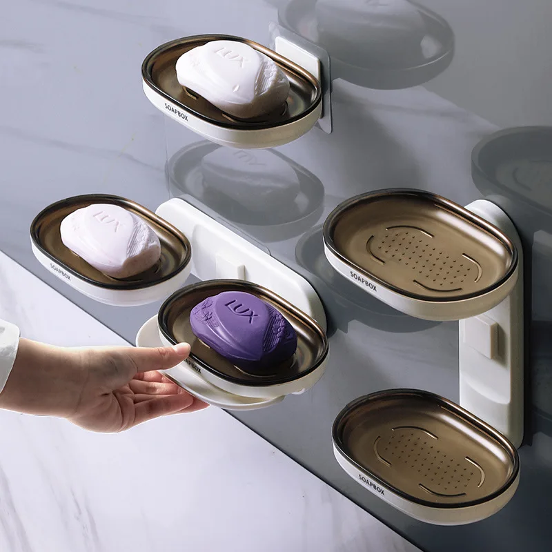 

Sponge Holder Storage Rack For Bathroom Accessories Toiletries Organizer Kitchen Double Layer Wall Mounted Soap Dishes Box Drain