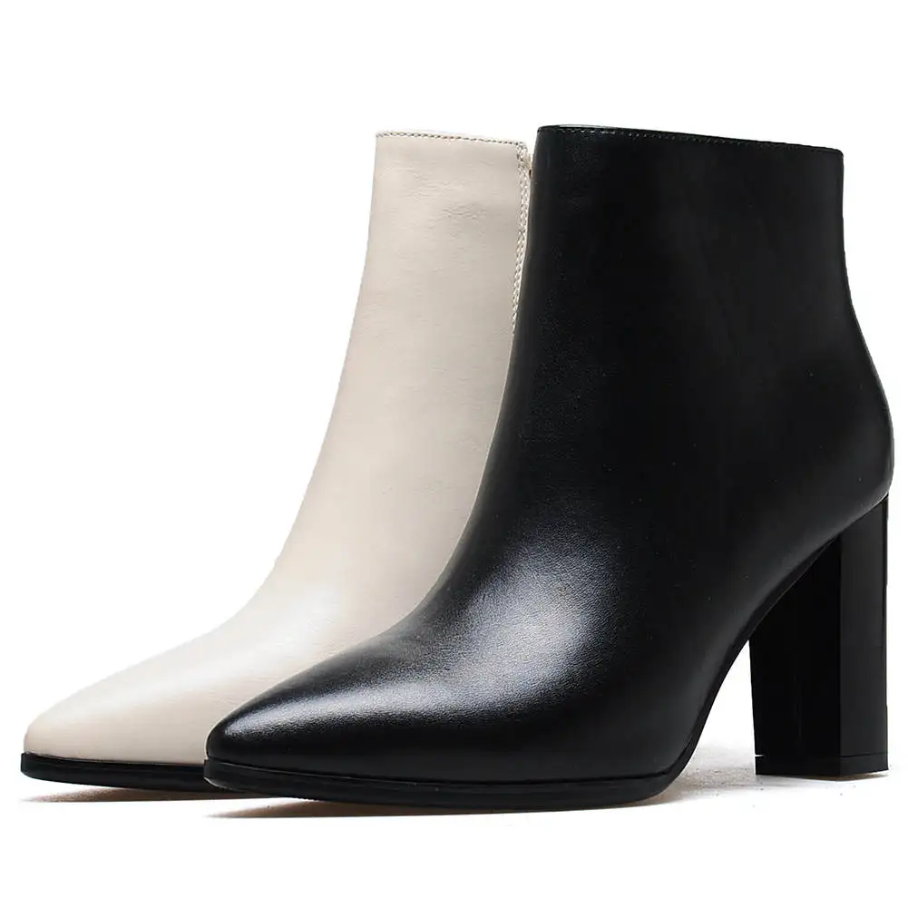 BONJOMARISA; Новинка; черные женские ботильоны из натуральной кожи с острым носком для зрелых женщин; коллекция года; женская обувь на высоком каблуке из органической кожи; Размеры 33-42