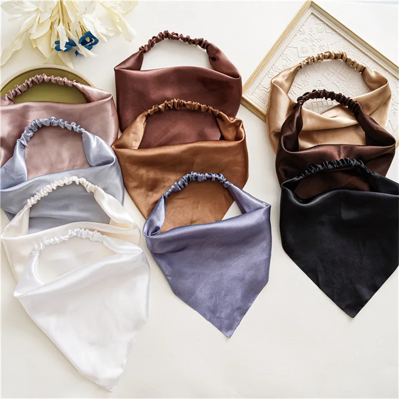 

Ruoshui Solid Satin Bandanas For Woman Girls Triangle Head Scarf Ladies Summer Autumn Hair Scarf Hair Accessories Turban