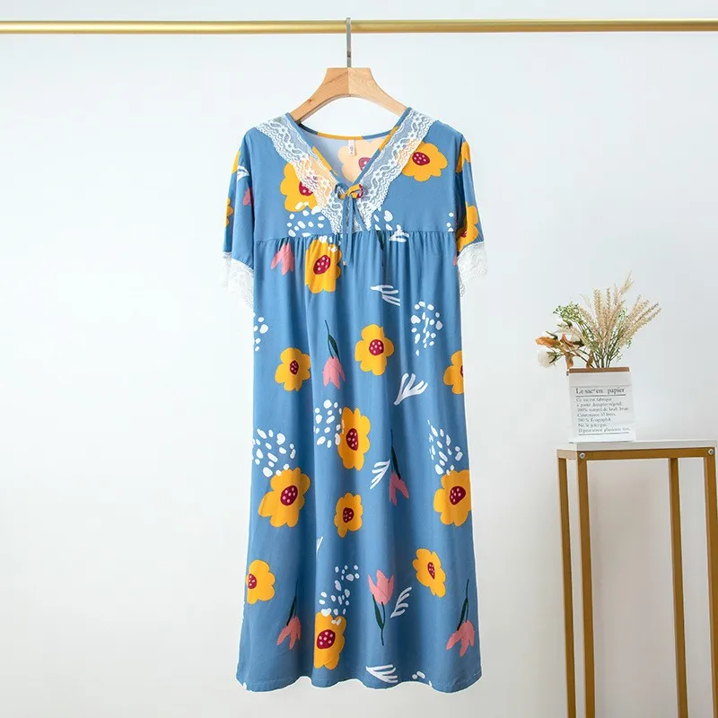 Женская вискозная ночная рубашка одежда для сна милый желтый цветочный принт