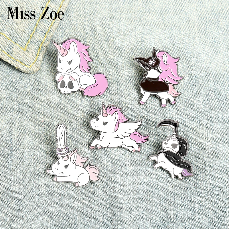 Волшебное Животное эмали штырь на заказ лошадь Крылья Череп бензопила чумной