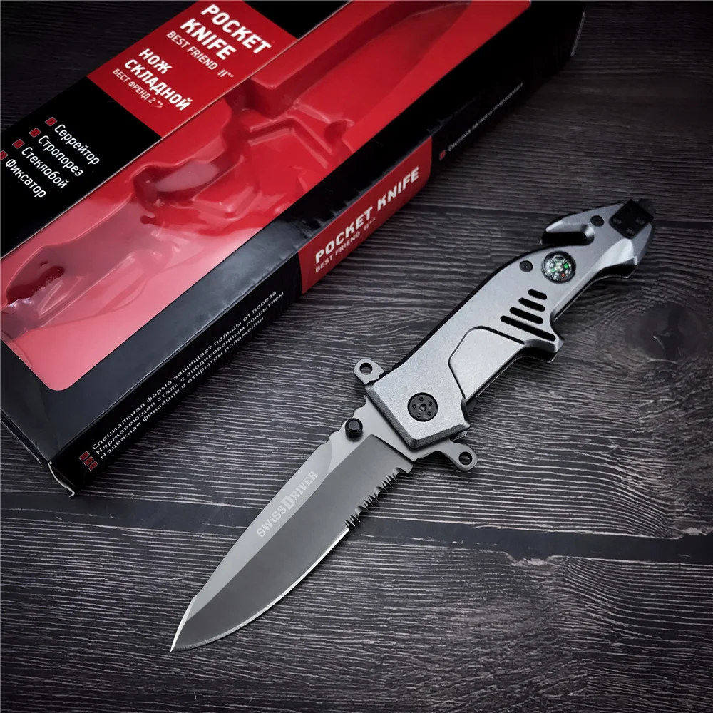 

Swiss Driver Rescue Knife Half-serrated Blade Tactical Outdoor Folding Knife Multi-use Hunting Survival EDC