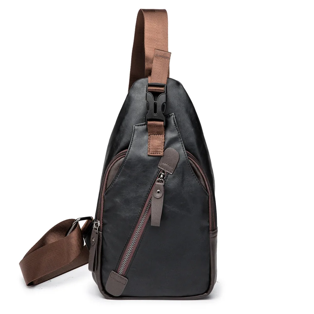 Weysfor Leather Chest Pack Travel Hiking Messenger Shoulder Bags Men's Large Capacity Sling Crossbody Bag Solid Men Leather Bag