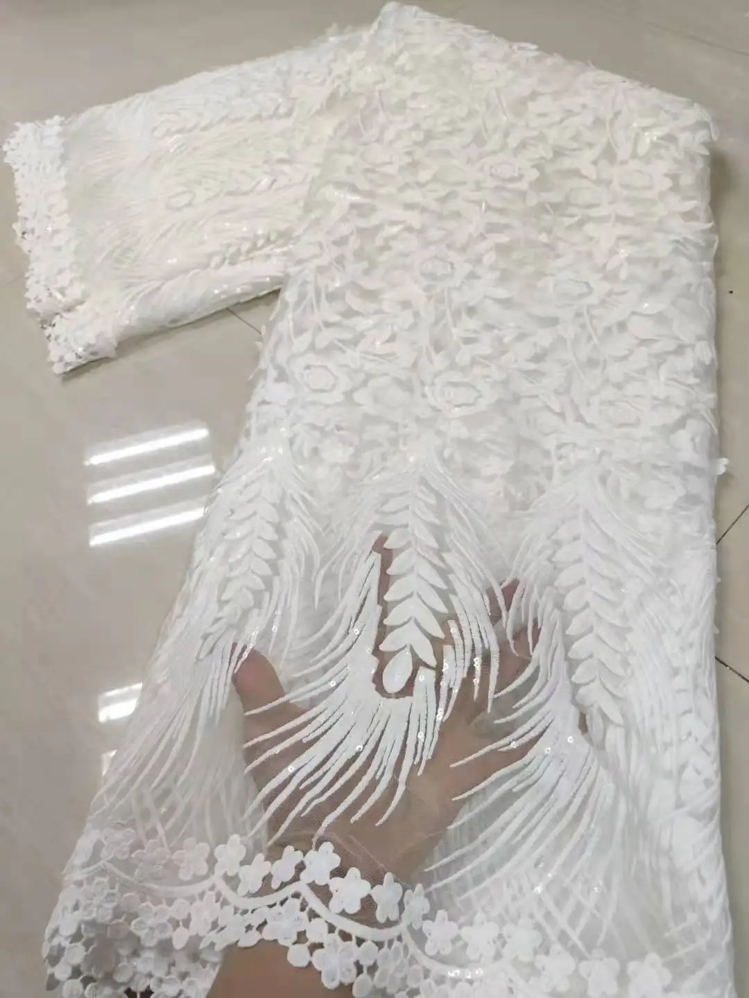 

Off white молочного шелка вышитые африканский гипюр французская кружевная ткань высокого качества в нигерийском стиле сетчатая Тюлевая кружев...