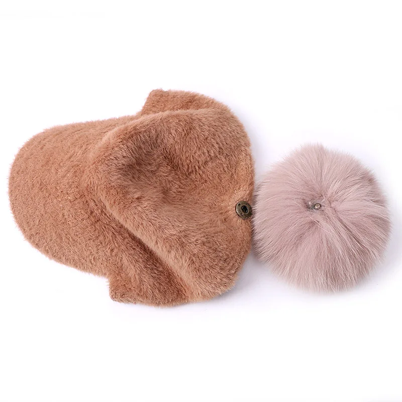 Бейсболки с помпоном из натурального Лисьего меха для детей зимние и осенние