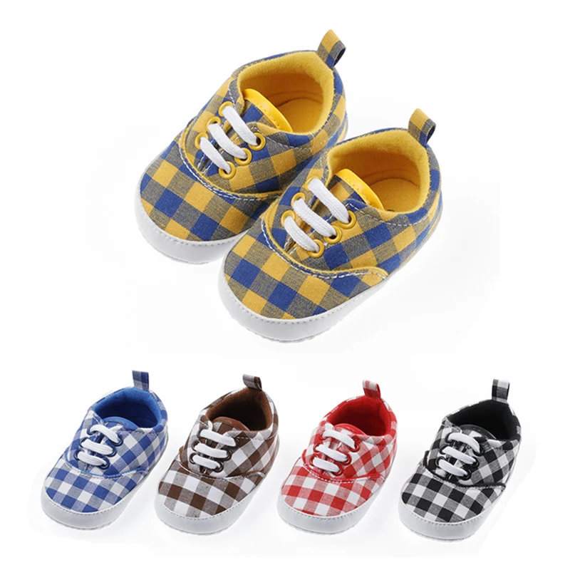 

Классические клетчатые парусиновые туфли для маленьких девочек, дышащие хлопковые туфли для новорожденных мальчиков, повседневные прогул...