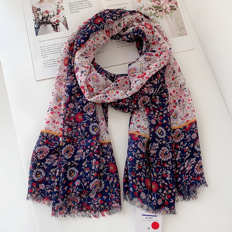Новинка весны 2020 маленькие шарфы с цветочным принтом и бахромой шали Длинный