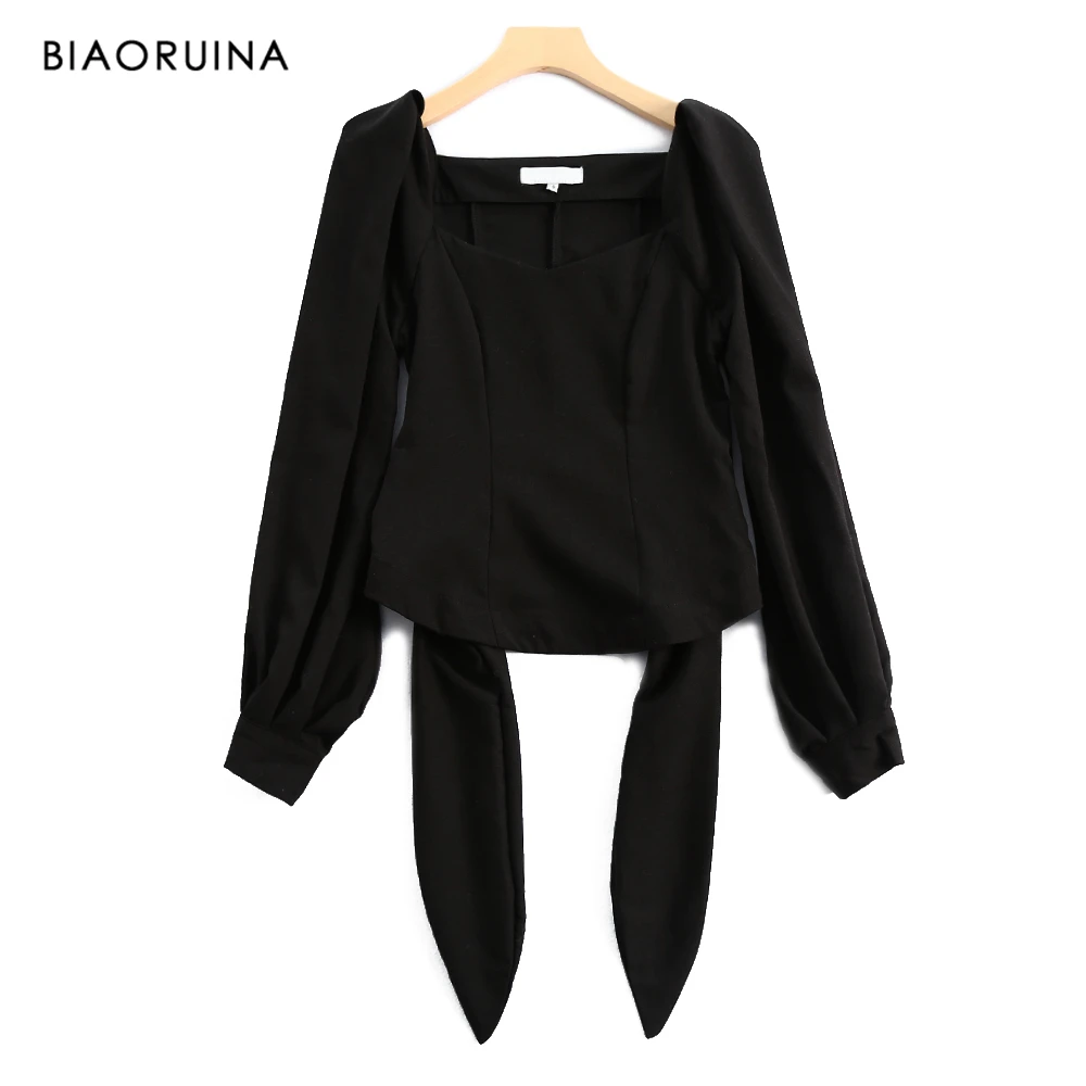 BIAORUINA Женская однотонная Повседневная рубашка с квадратным воротником-фонариком