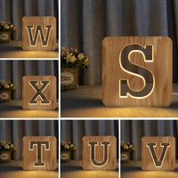 a to z 26 letters 3d usb wood led night light novelty kid bedroom wooded hollow carved bedroom decoration table lamp child gift
