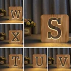 A to Z 26 букв 3D USB деревянный светодиодный Ночной светильник, новинка, детская спальня с деревянными полыми вырезами, украшение для спальни, настольная лампа, подарок ребенку