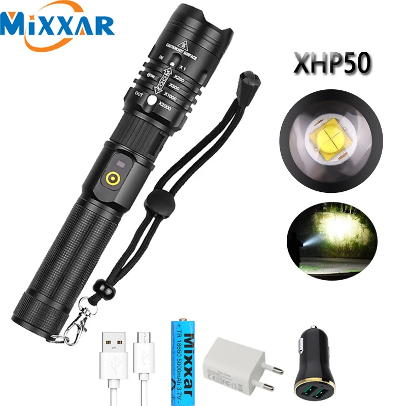 Светодиодный фонарик XHP50.2 перезаряжаемый с USB зарядкой супер яркий 30000LM мощный
