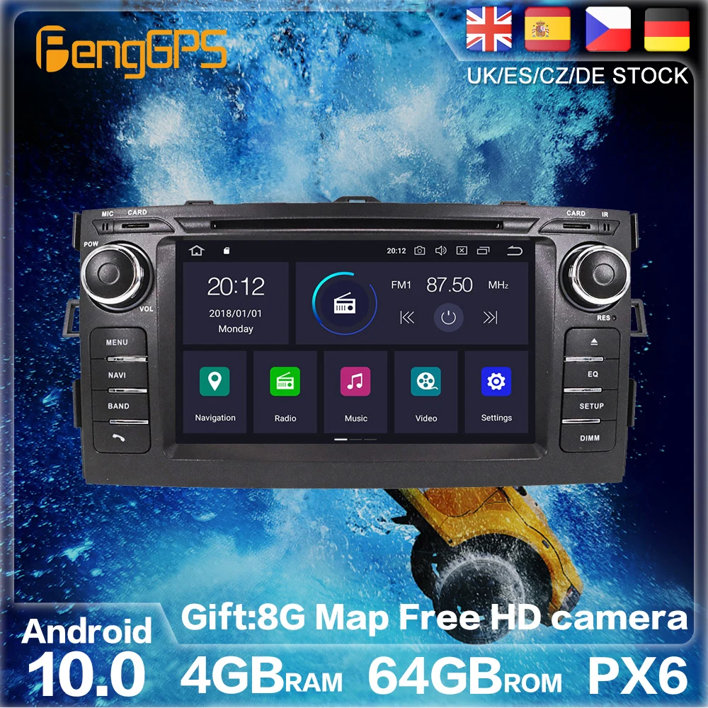 Android 10 PX6 для Toyota Auris Corolla 2008 2012 GPS навигация Авто Радио стерео автомобильный DVD