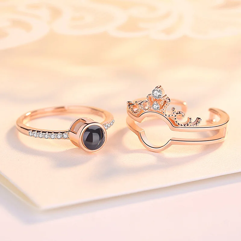 Dropshipping 100 languages I love you Projection Crown Ring Romantic Jewelry For Men Women Lover Wedding Anniversary Gifts |