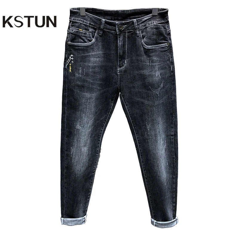 Мужские обтягивающие джинсы темно-серые весенние и осенние Стрейчевые мужские