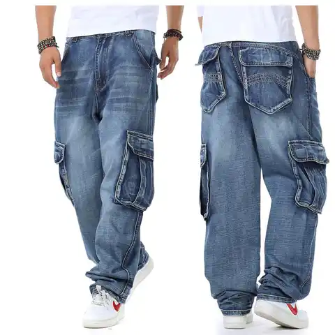 Джинсы мужские мешковатые джинсы Мульти Карманы скейтборд карго джинсы для мужчин Тактические Джинсы джоггеры джинсы размера плюс 30-46