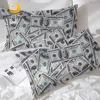 BlessLiving Money Pattern Pillowcase Dollar Motif Print Pillow Case 3D Modern Luxury Bedding Vivid Pillowcase Cover 2-Piece 1