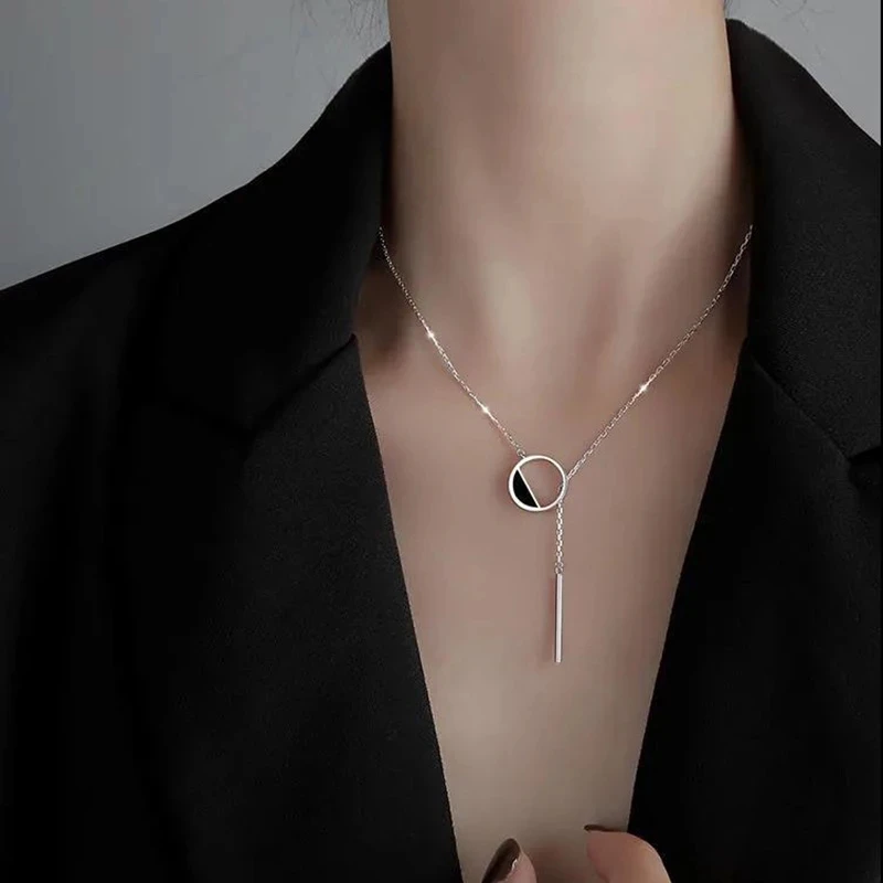 

2021 New 925 Sterling Silver Necklace Shiny And ExquisiteRound Rectangle Choker Birthday Gift For Women Fashion Jewelry