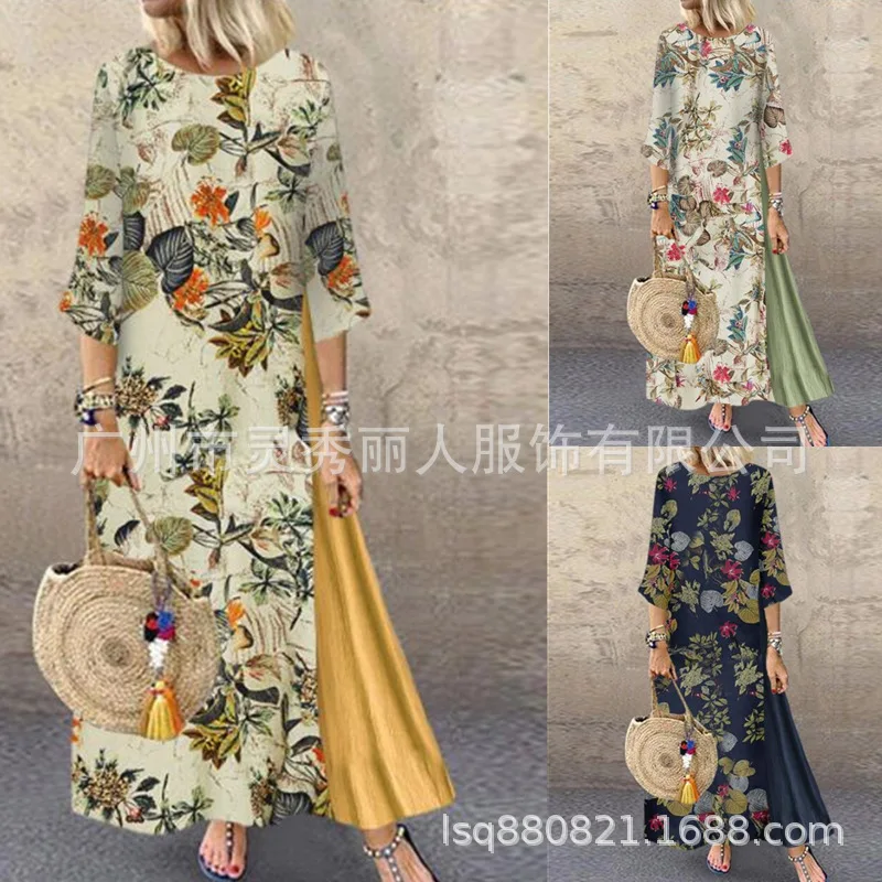 

New Spring Women Muslim Dress Kaftan Floral Pint Moroccan Kaftan Maxi Long Vestidos Islamic Eid Mubarak Abaya Sundress Plus Size