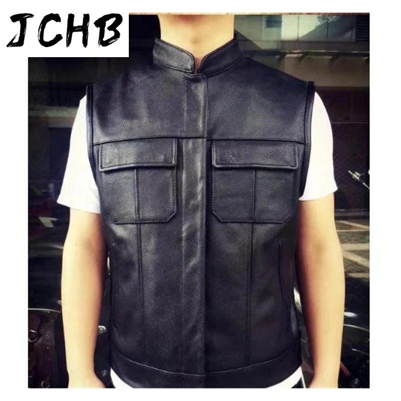 

Free new shipping,Brand style cowhide vest.100% Genuine leather men slim vest.motorbiker mens vests,quality sales,