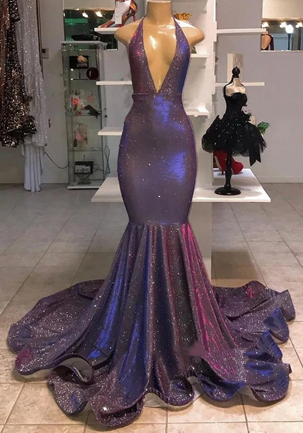

Изготовленный на заказ Глубокий v-образный вырез и юбка-годе бальное платье вечернее платье с открытой спиной и лямкой на шее для выпускного вечера вечерние платья без рукавов с блестками и принтом Русалочка платья для торжеств