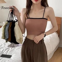 athvotar womens tube top tank korean style seamless tube tops patchwork underwear cami thin shoulder strap short backless top