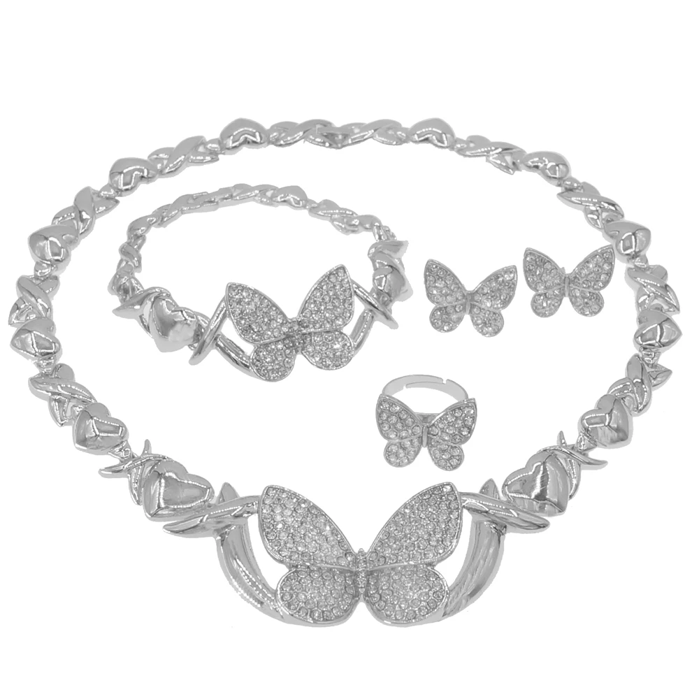 

New Luxury Kiss and hug big butterfly Xoxo Necklace Set Jewelry Women's Indian Fashion Jewelry Set X0121