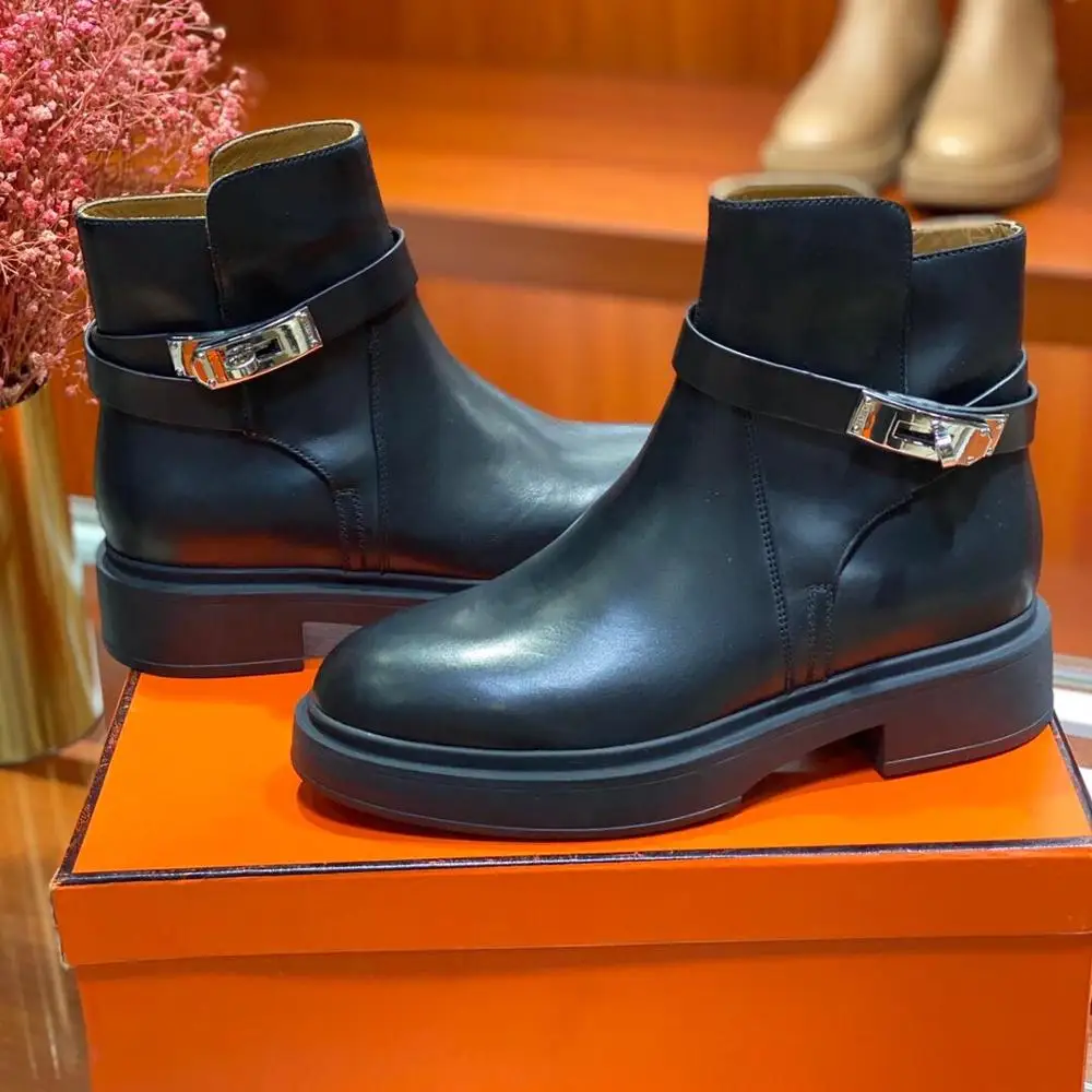 

Женские ботильоны из натуральной кожи, на платформе, с пряжкой