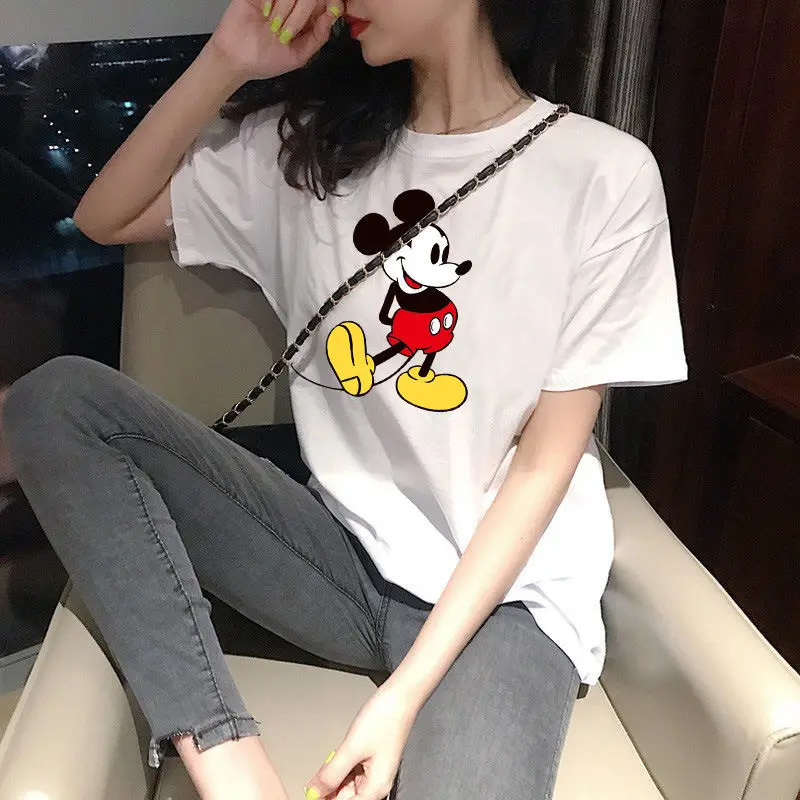 

Disney Summer New Korean Style Student Versatile Bottoming Shirt round Neck Top Cartoon Mickey Cotton Short Sleeve T-shirt