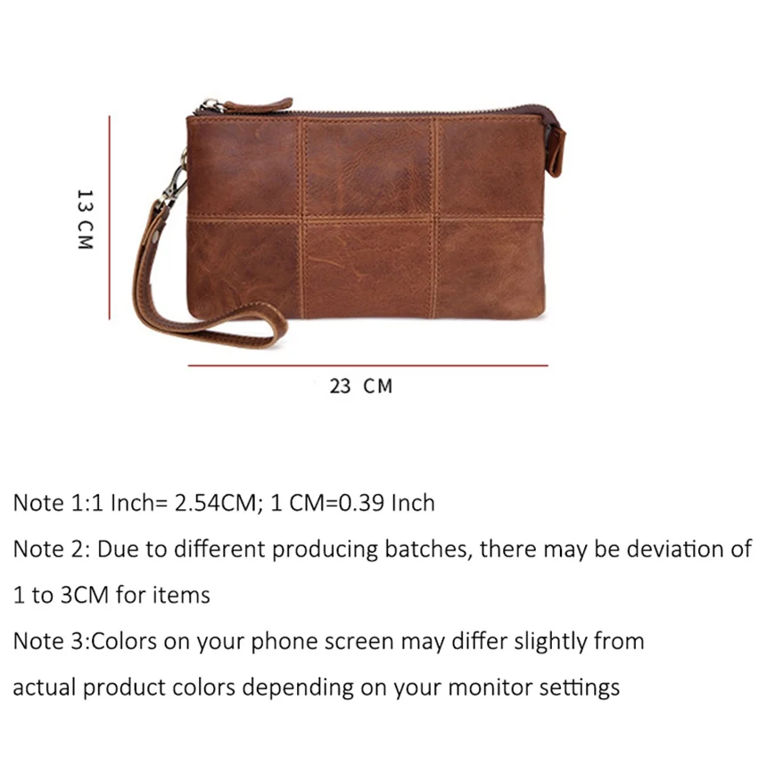 

JNKET New Retro Men's Cow Leather Clutch Wallet Long Zipper Wallet Billfold Card Holder Wallet Large Capacity Clutch Bag