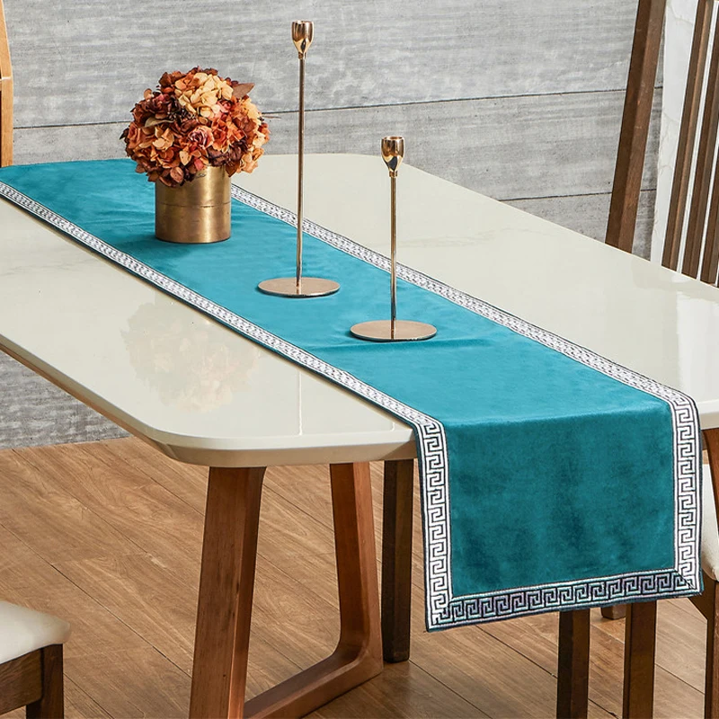 Teal Table Runners Modern Geometric Luxury Bed Runner Cloth Rectangle Soft Dining Table Decoration For Wedding Party