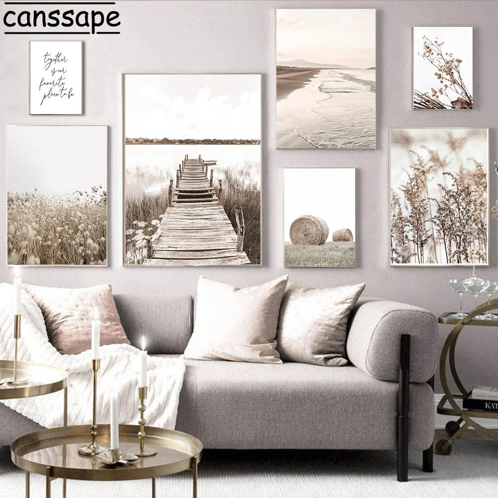 

Natural Landscape Canvas Poster Hay Paintings Beach Prints Scenery Ocean Print Nordic Wall Pictures For Living Room Decoration