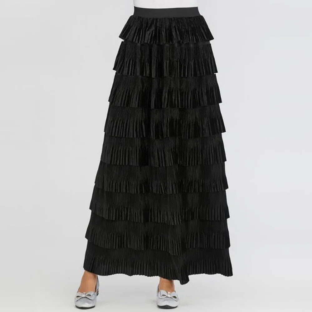 

Winter Long Ruffle Skirt Women High Waist Layer Tired Pleated Skirt Floor Length Islamic Clothing Casual Lolita Skirt Bottoms
