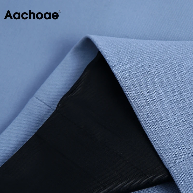 

Aachoae Casual Double Breasted Blue Blazer Women Notched Neck Office Tops Outerwear Long Sleeve Lady Suit Blazer Spring Autumn
