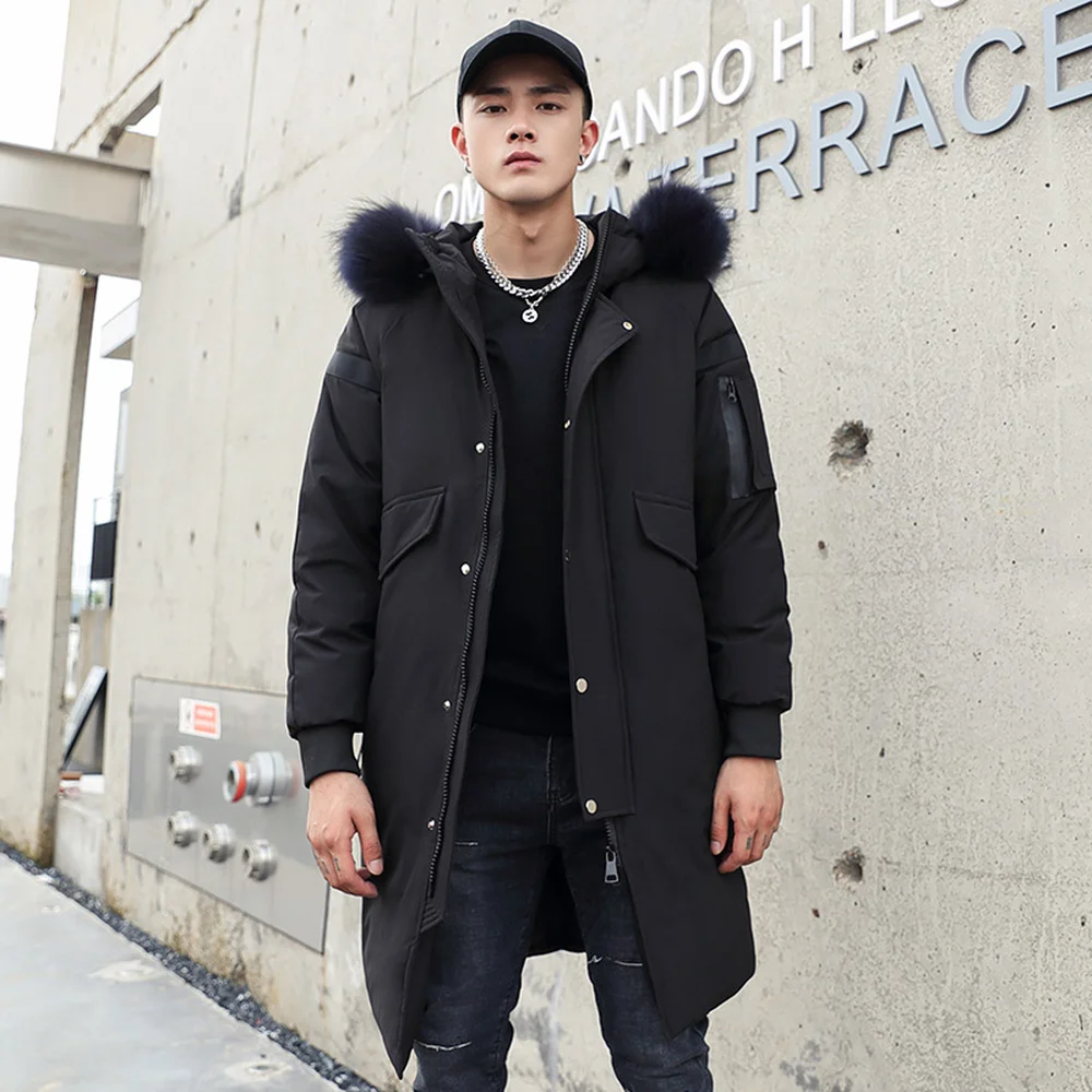 Men Streetwear Coat Padded Coat Korean Fashion Men Winter Jacket Parkas With Hood Fur Collar Men Long Jacket Overcoat